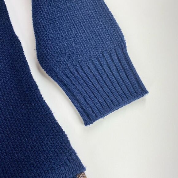 Minkas fall navy plaid long sleeve cashmere blend sweater L - Picture 6 of 12